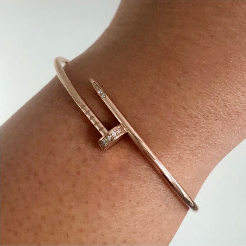 Small Model Rose Gold Nail Bracelet with Zirconia Stones